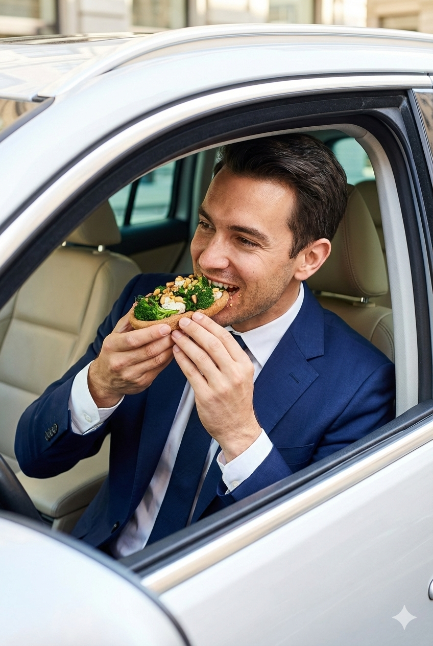 Businessman enjoying a Walley on the go