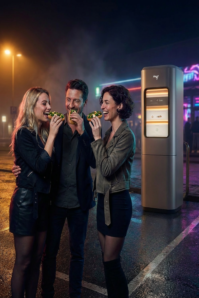 Friends at night near Walley machine