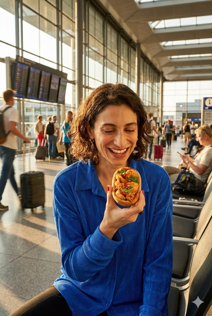 Woman enjoying a Walley at the airport